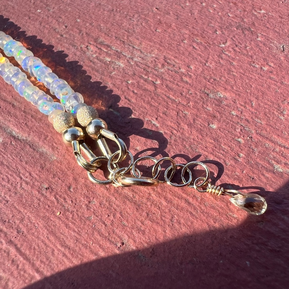 Sold❌Rainbow Natural Untreated Welo Opal Necklace Handmade Solid 14K Yellow Gold - Picture 4 of 11